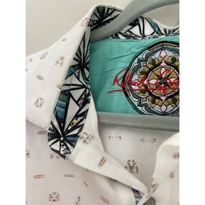 Robert Graham Men's XL Button Up Shirt Long Sleeve White Aztec Colorful Cuff Fun